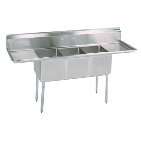 Bk Resources Three Compartment Sink 20 in x 20 in, 3, 2, Free Standing, Stainless Steel BKS-3-20-14-24T